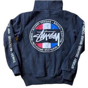 VTG Stussy Hoodie Compton Bronx Grunge Skater Front Pouch Streetwear Y2K 2 Sided